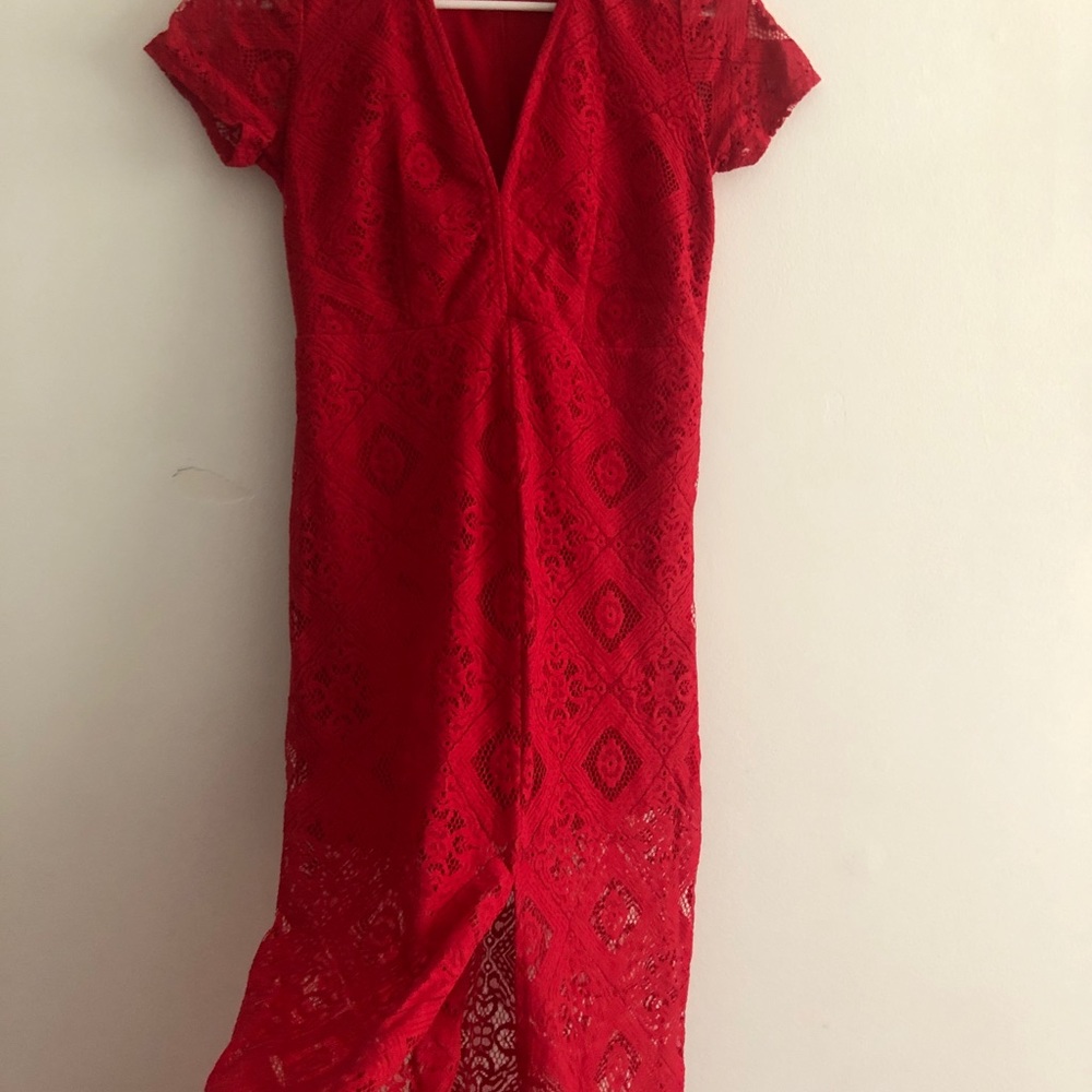 Red lace maxi dress